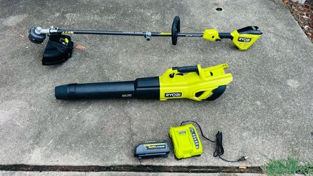 Ryobi 40 Volt Hp Brushless Carbon Fiber Shaft 2-Speed Trimmer,Blower With 4ah Battery And Charger