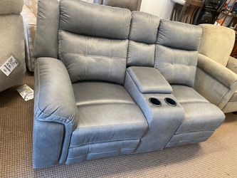 GRAY FABRIC “PARTIAL”  RECLINING SECTIONAL PIECE WITH CONSOLE