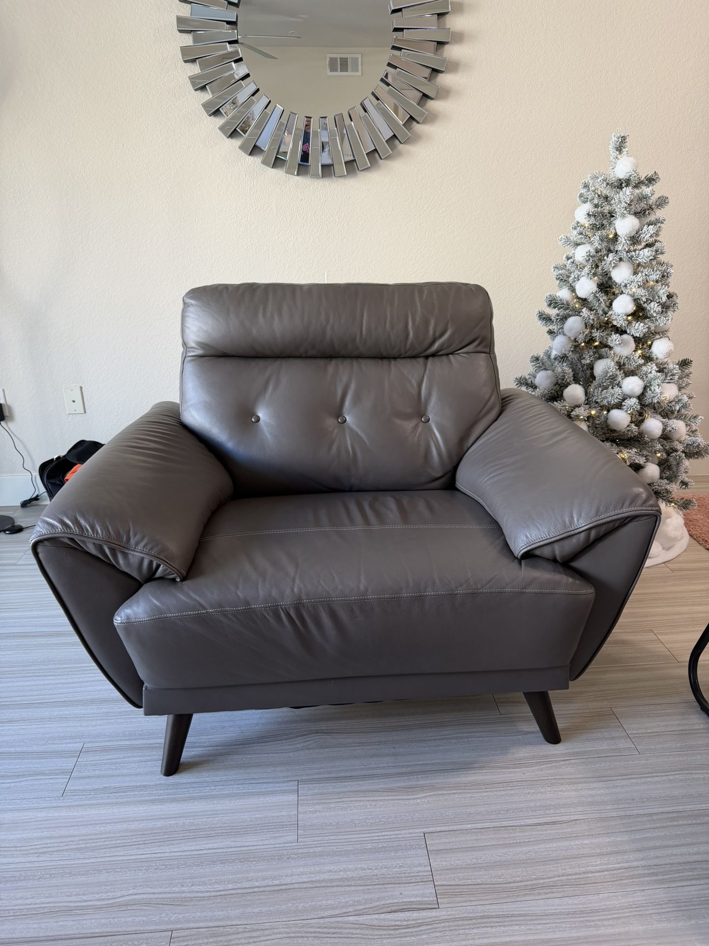 Grey Leather Accent Chair 
