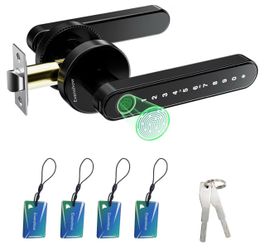 Fingerprint Door Lock Biometric Door Knob with Keypad Keyless Entry, Door Locks for Bedrooms, Home Hotel Office Apartment Black