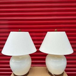 A PAIR OF RALPH LAUREN / WHITE GLOBE LAMPS