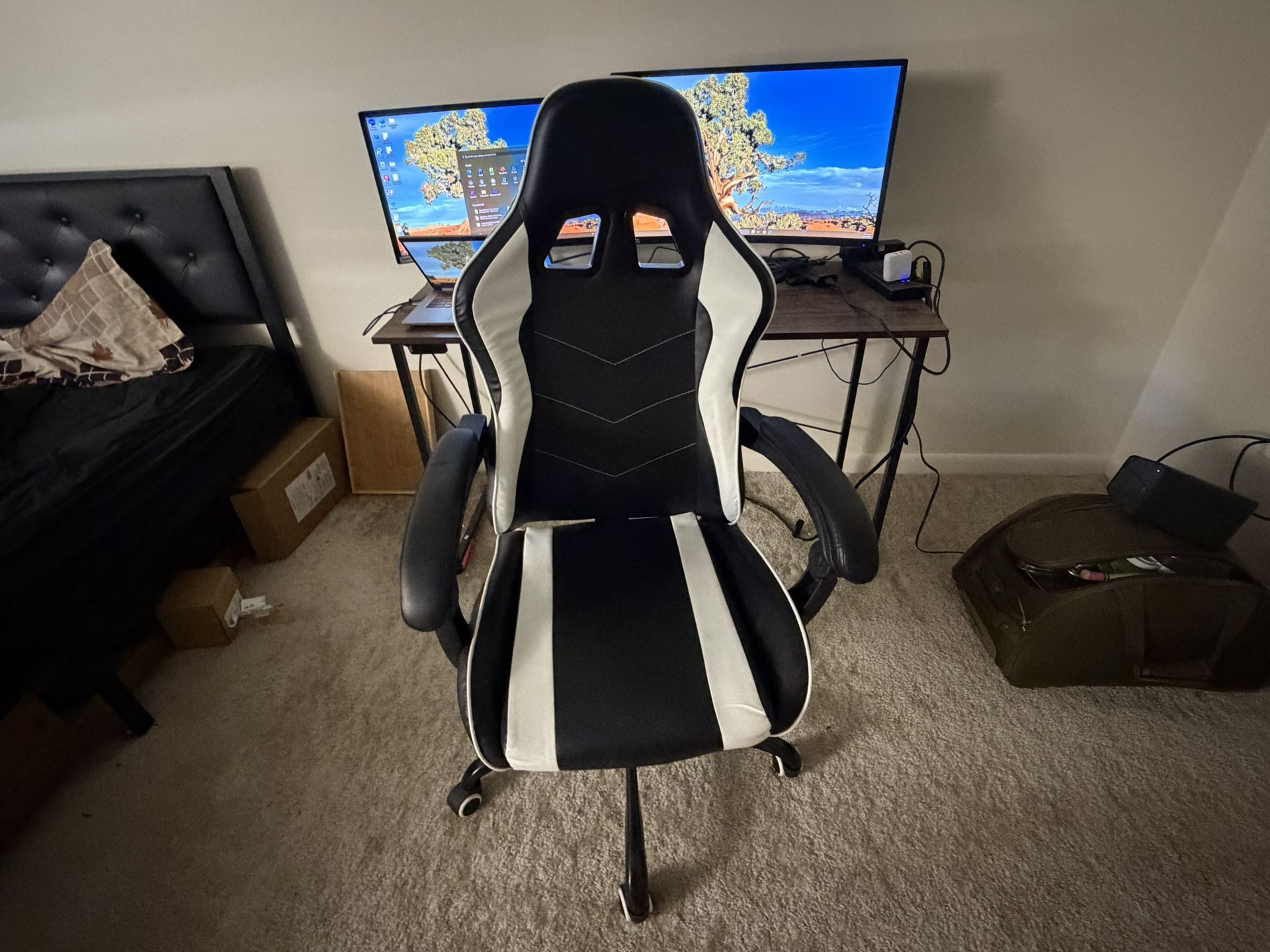 Homall Gaming Chair w/ Footrest & Massage Lumbar (White)