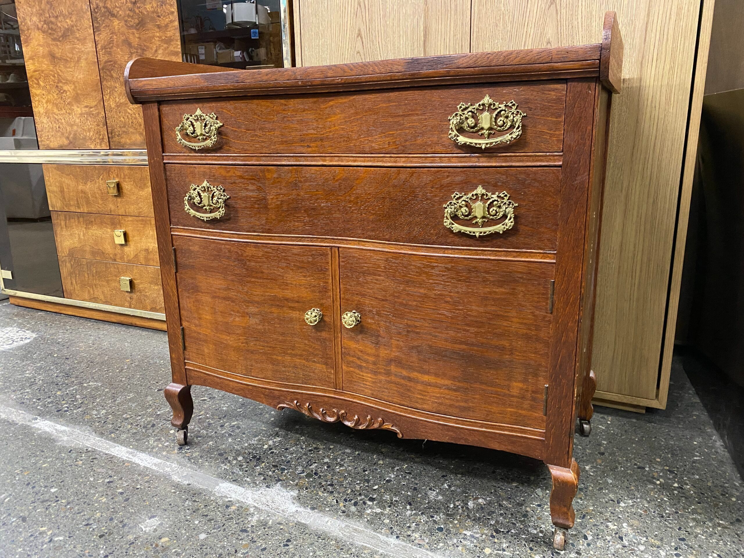 Vintage Rolling Solid Wood Sideboard