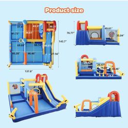JOYLDIAS Inflatable Water Slide,Water Park Bounce House,Slide Bouncer Castle Playhouse w/Splash Pool