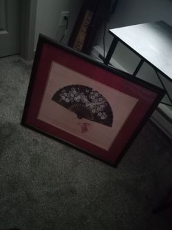 Framed Fan Wall Art with Red Matting