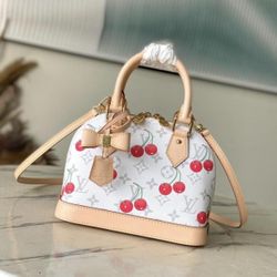 Luxury Cherry Print Mini Top Handle Bag (Alma BB Style) 🍒