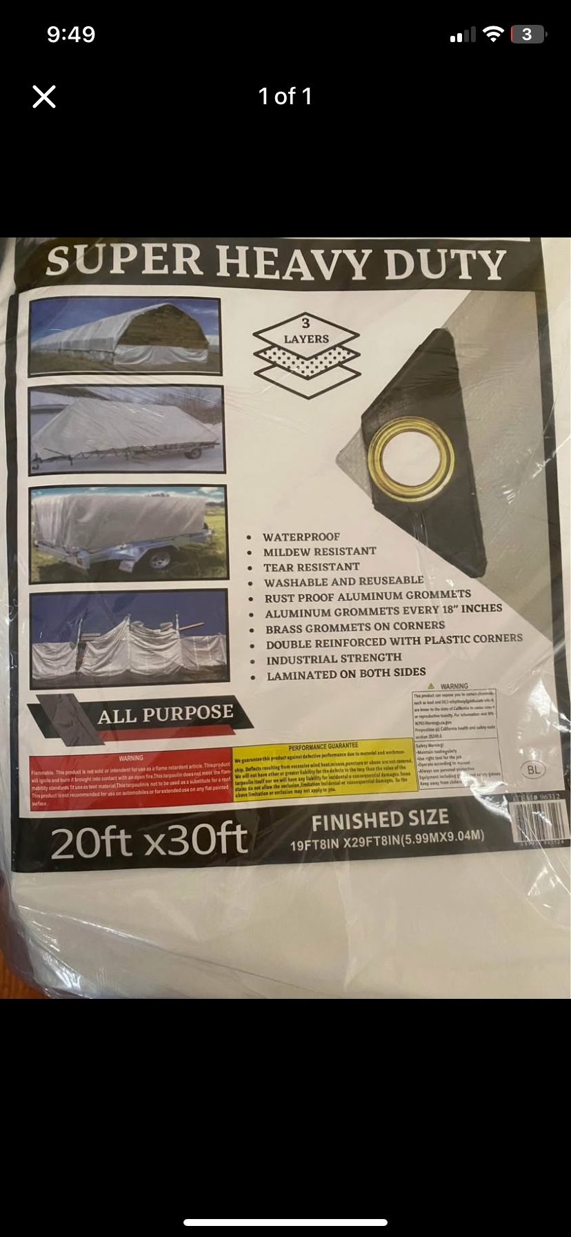 20x30’ Tarp Canopy Cover Shade Waterproof Super Heavy Duty New White
