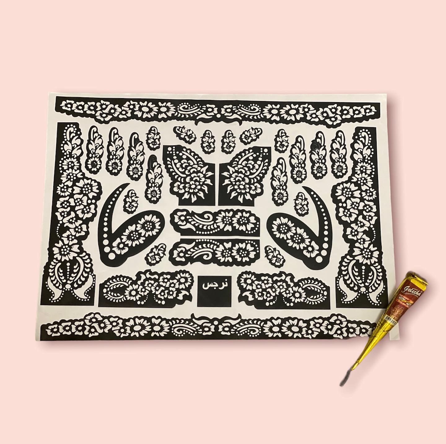 Arabic Instant Henna Stencil Includes Golecha Henna Cone
