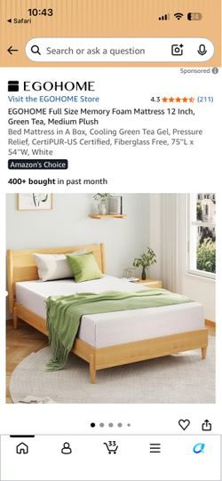EGOHOME 12 Inch Full Size Mattress, Memory Foam Mattress In A Box With Cooling Green Tea Gel, Relieve Pressure With Medium Plush Support, CertiPUR-US