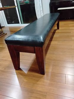 76" Long Wooden Bench with Black Upholstered Seat