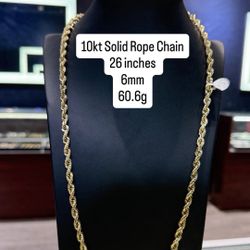 10kt solid Rope chain 60 Grams 
