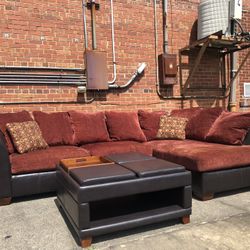 Chocolate Brown Leather 2-Piece Chaise Sectional With Adjustable Ottoman 