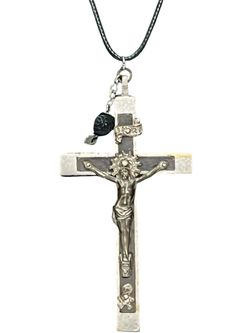 Antique 3" Pectoral Skull Ebony Inlay Crucifix Cross Crossbones Catholic German