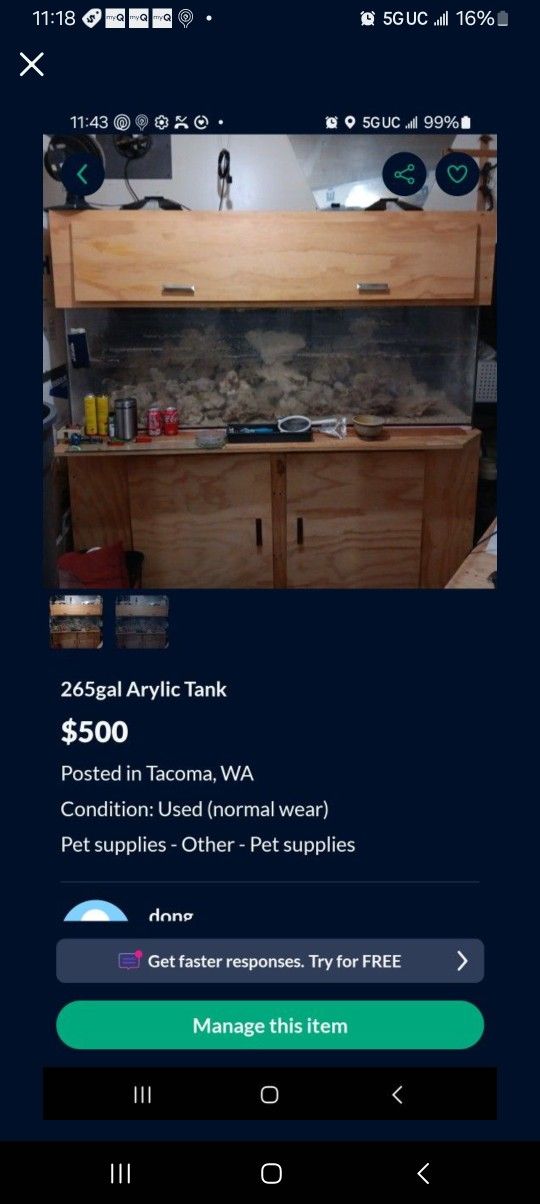 265g Custom Acrylic Tank