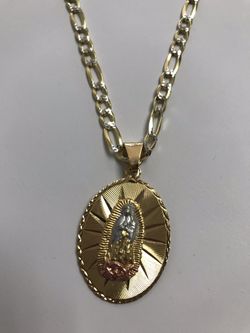 14k Vermeil gold fígaro chain with Virgin Mary charm