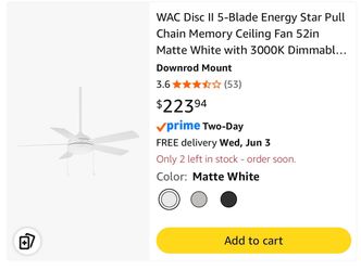 Ceiling Fan 52 inches Matte White