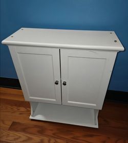 White Wooden Wall-Mounted Bathroom Cabinet - Double Door Medicine Cupboard Storage Organizer with Bottom Open Shelf