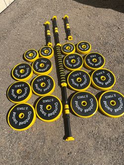 Adjustable Dumbbell and Bar Set Yellow and Black