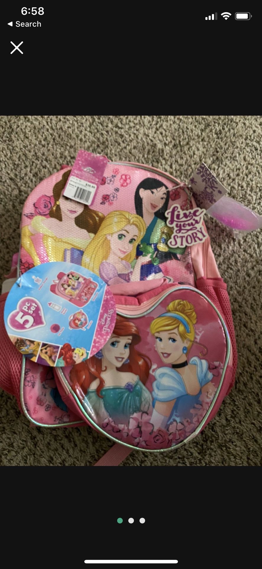 Disney Backpack With Water bottle And  Ice Pack 