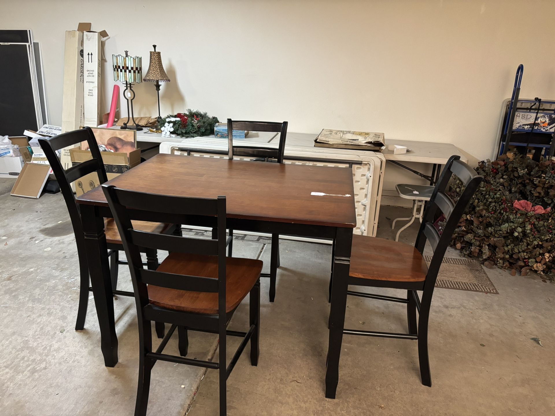 Tall Wood Bistro Table and 4 Chairs 