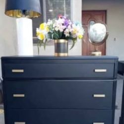Dresser With 3 Very Large Drawers - Solid Wood - Black With Gold 
