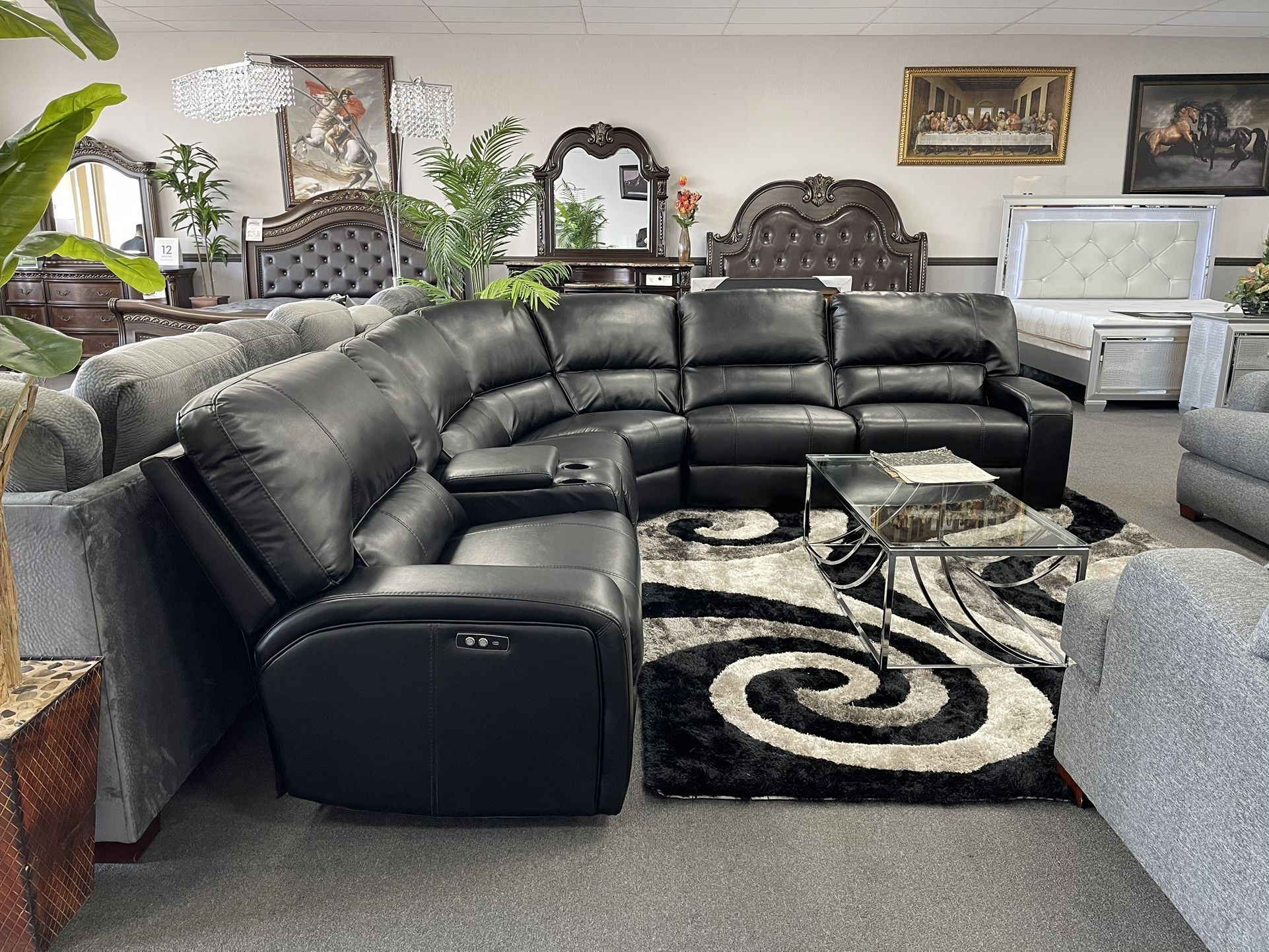 Black Leather Sofa Sectional w/ Power Seats