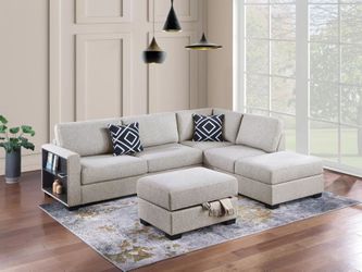 Brand New Beige Sectional Sofa w Storage Ottoman