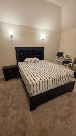 Black Queen Bed Frame with Nightstand