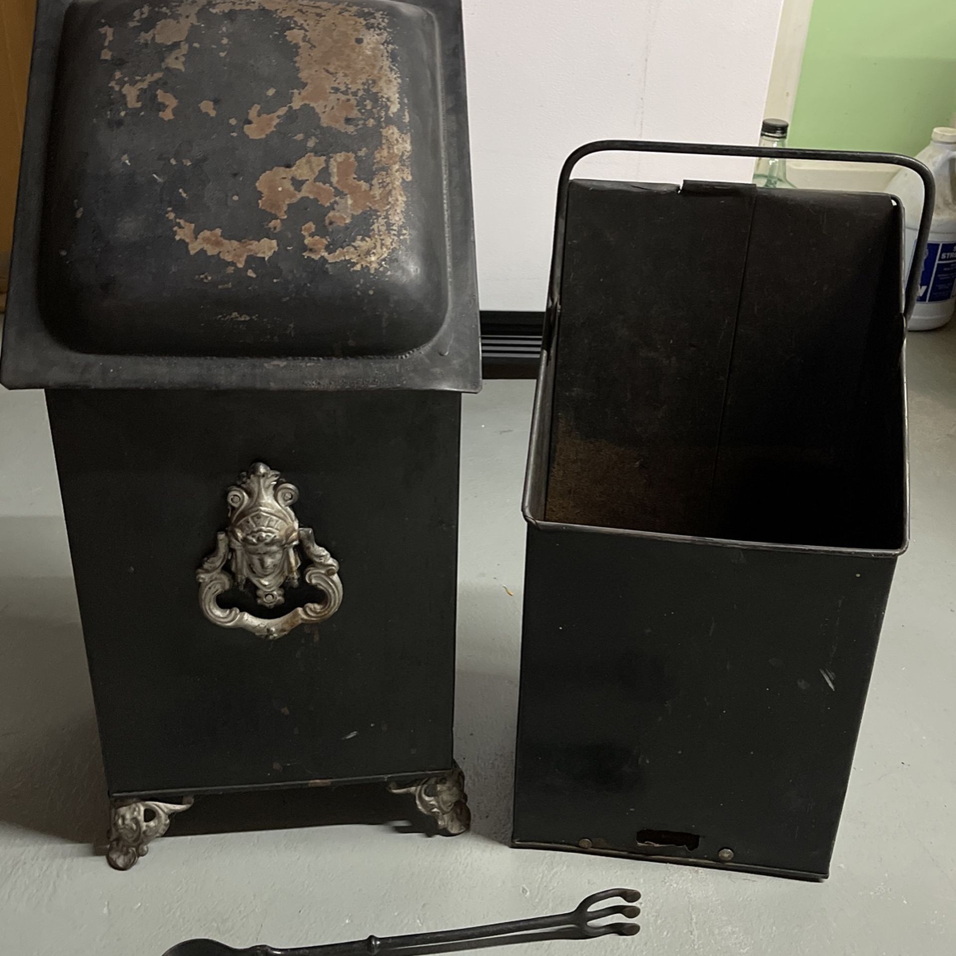 Vintage Coal Hod With Tongs ( Price Lowered). Still available As Of 10/24