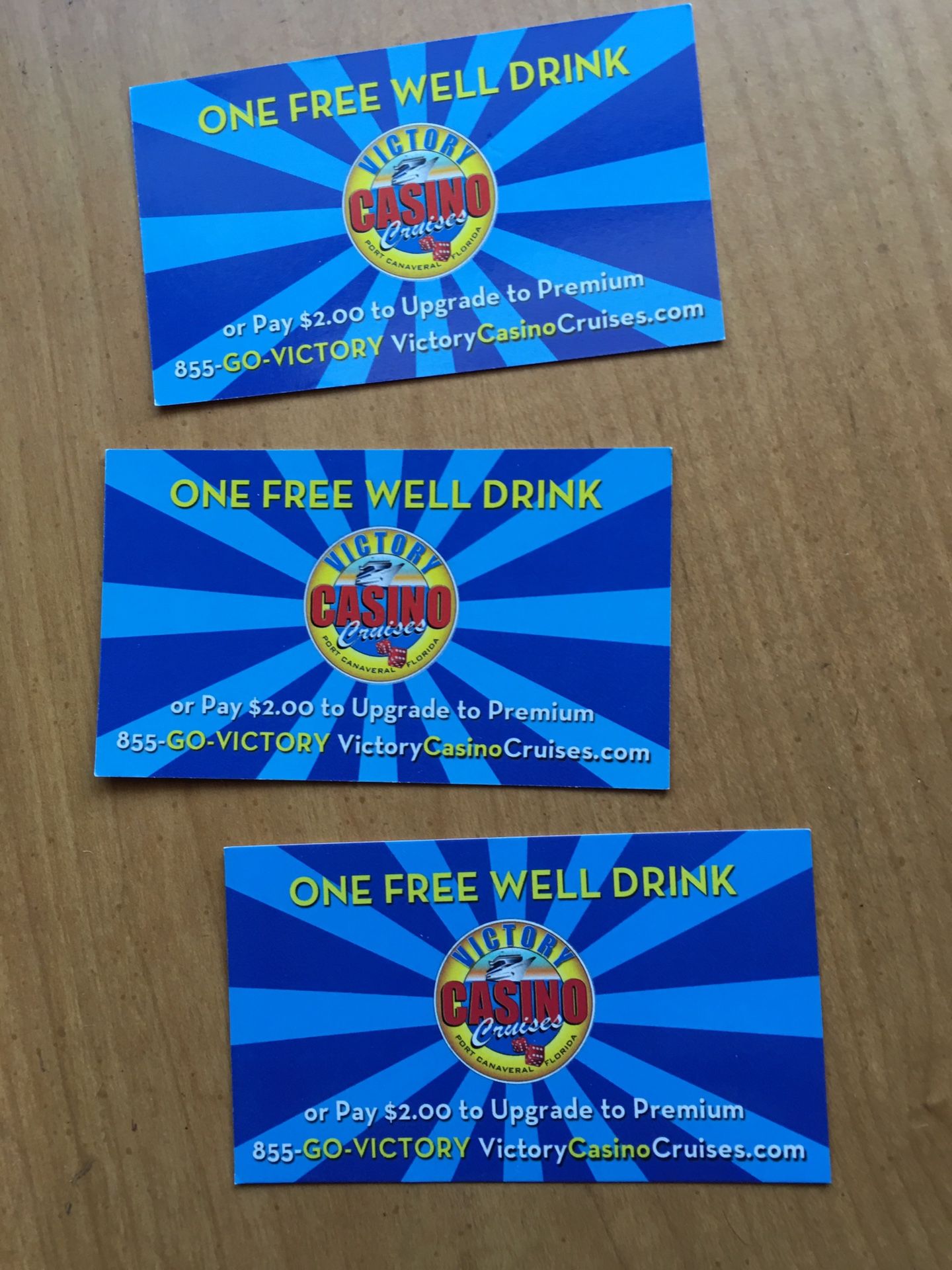 3 free drink tickets on Victory casino cruise