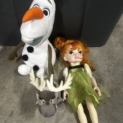 Frozen Anna And Olaf With Sven Doll. 