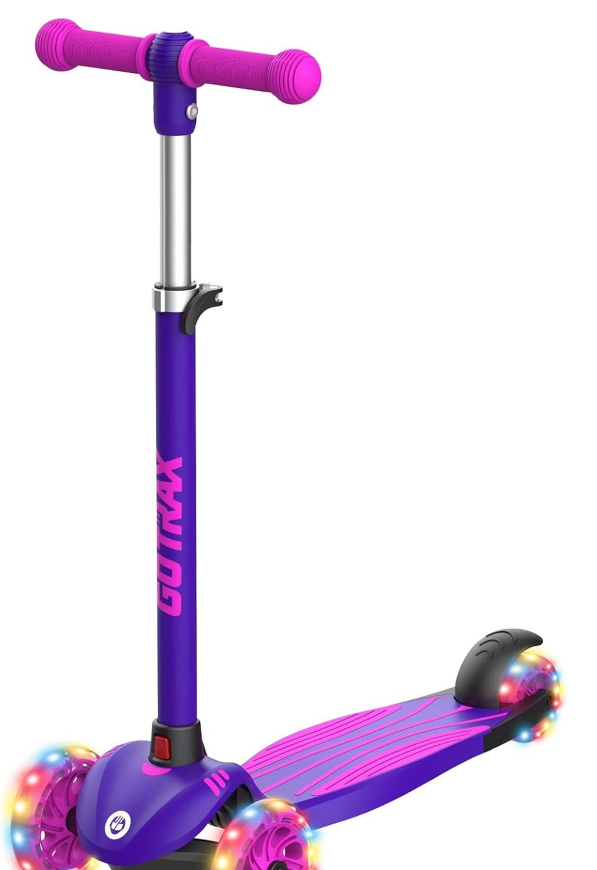 Gotrax KS1 Kids Kick Scooter, LED Lighted Wheels and 3 Adjustable Height Handlebars, Lean-to-Steer & Widen Anti-Slip Deck, 3 Wheel Scooter for Boys & 