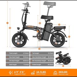 Brand New Unopened   URLIFE Electric Bike for Adults, 14" Folding Electric Bike, 500W Peak Motor, 48V 375Wh Removable Battery, 20MPH, 40 Miles Long Ra