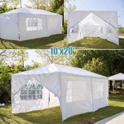 10'x20' Outdoor Canopy Party Wedding Tent White Gazebo Pavilion W/ 6 Side Walls