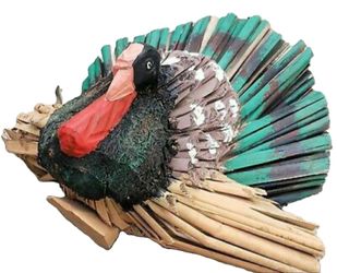 Hand Carved Wood Palm Tree THANKSGIVING TURKEY DECOR 14"X 12.5" Inches Hand Made In Philippines RARE