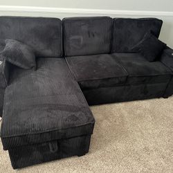 New Sectional With Chaise Storage.  Black Plush Velvet.  100” X 65”.  Free Delivery!