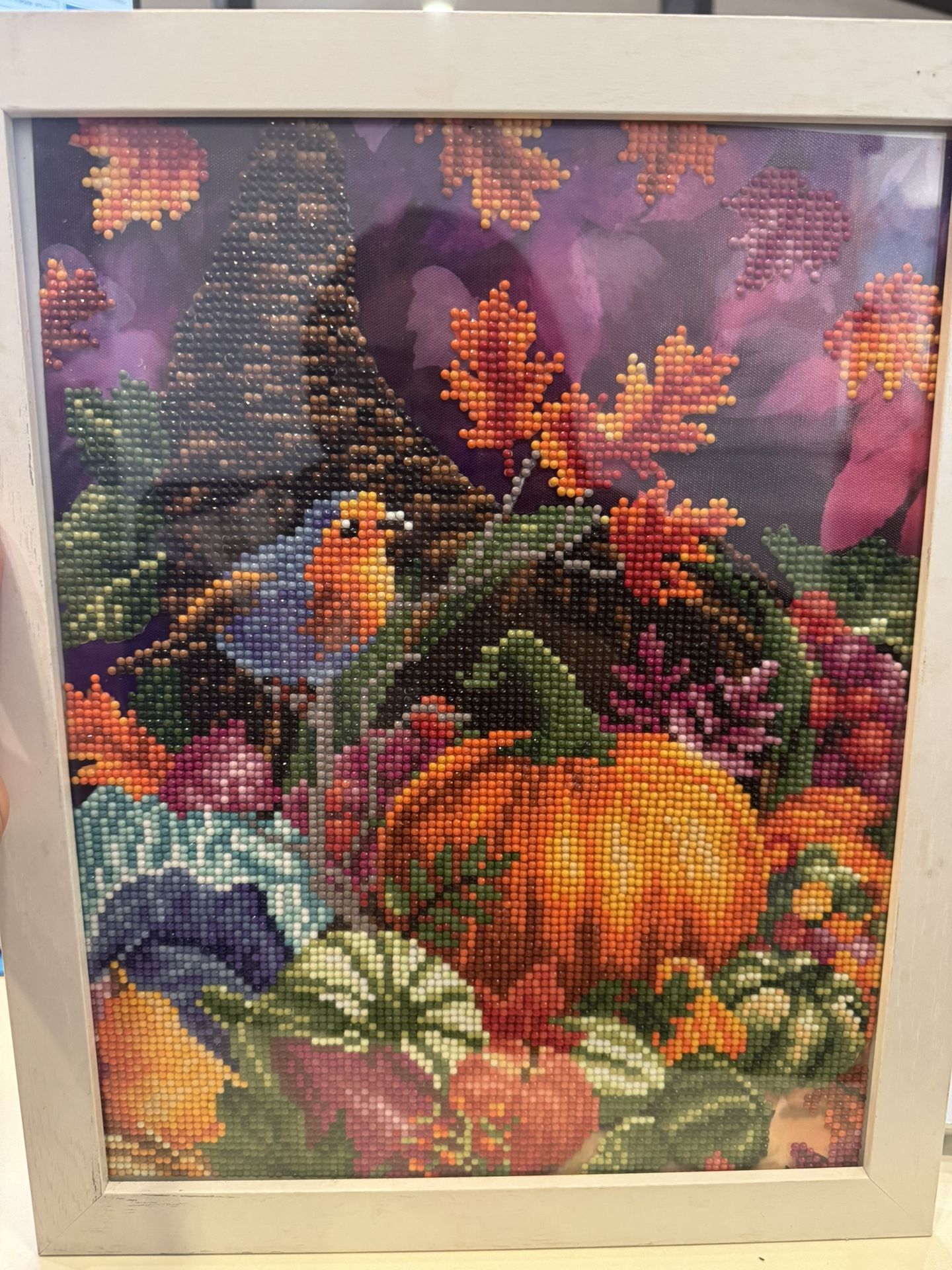 🍂 Handmade Autumn Diamond Art – Framed Sparkling Wall Art with Pumpkins & Bird