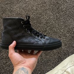 Gucci Black Leather Canvas High Top 