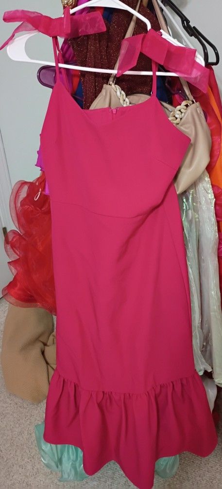 Lulu's Long Pink (Magenta) Dress With Bows