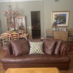 Leather Couch With Two Leather Chairs