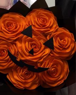 Halloween Jack-O-Lantern Satin Rose Bouquet