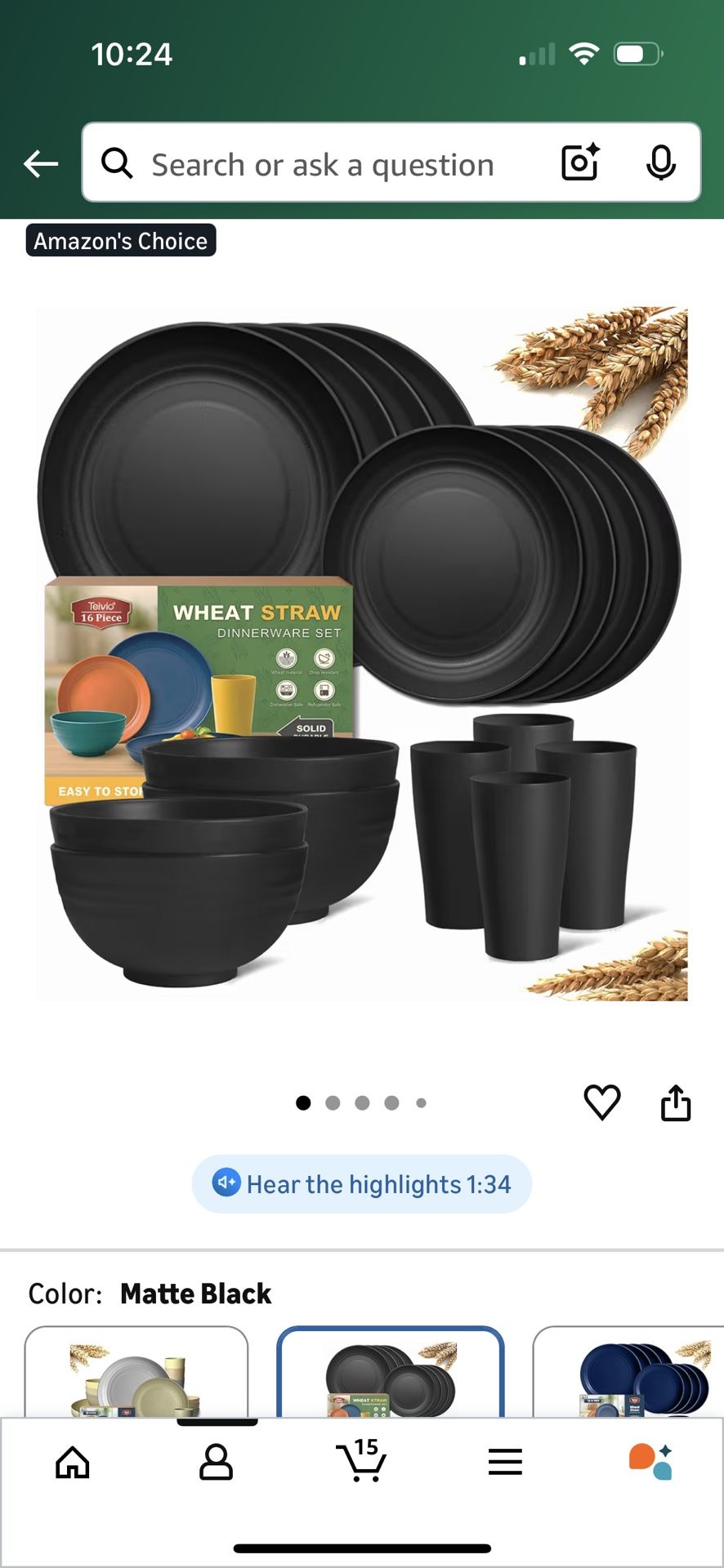 Telvio Home Wheat Straw Dinnerware Set - Matte Black