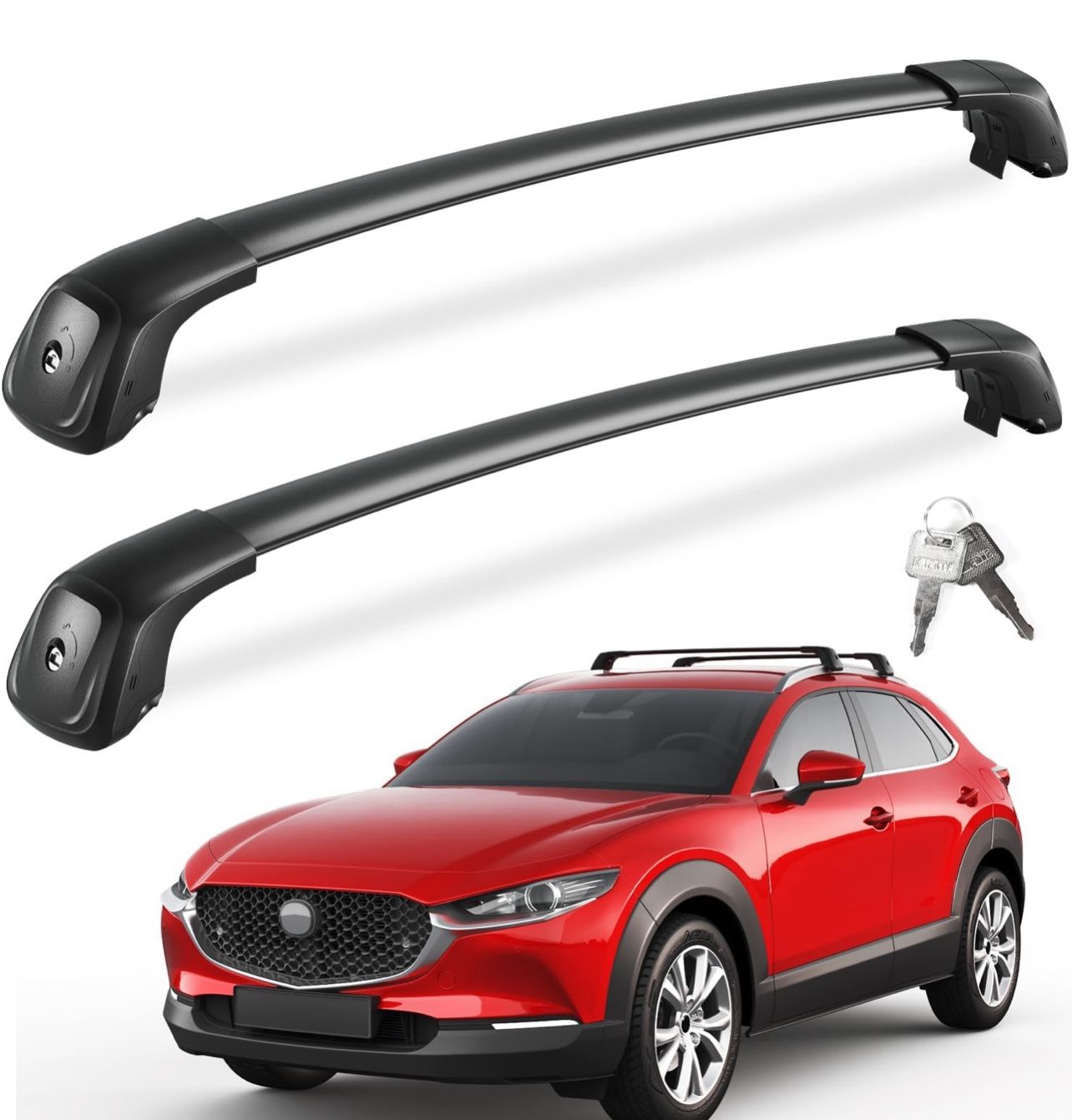 Lockable Roof Rack Cross Bars 260lbs Compatible with Mazda CX30 CX-30 2020 2021 2022 2023 2024 2025 (with Flush Side Rails), Heavy Duty Aluminum Roof