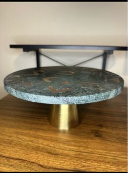Marble Green cake stand with gold tone base