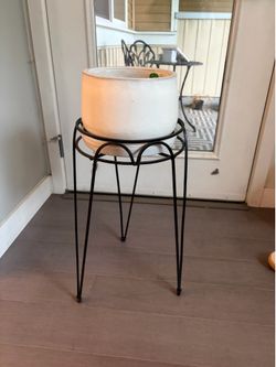 Plant Stand with White Ceramic Planter – Excellent Condition