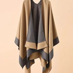 Color Block Open Front Cardigan, Elegant Thermal Knitted Versatile  Outwear