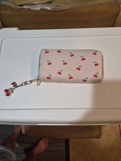 Pink Cherry Print Zip-Around Wallet