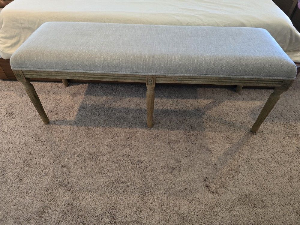 RH Restoration Hardware Louis XIV Bench Fabric Ottoman Beach