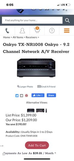 Onkyo 9.2 Channel TX-NR1008 Like New