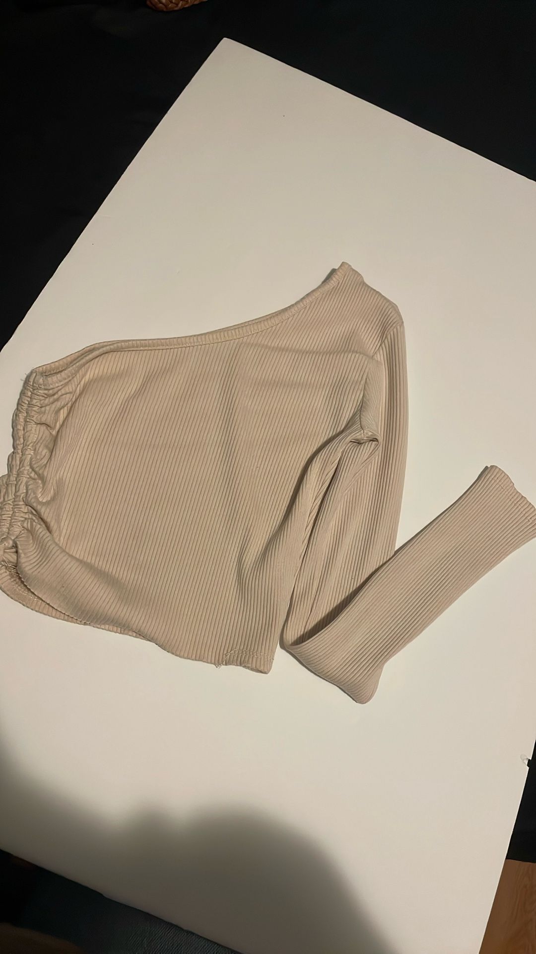 Beige One Shoulder Crop Top 